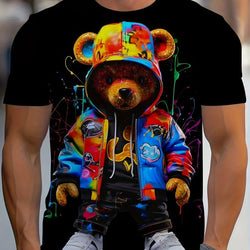 A Nick's Brand Splash Bear Graphic Art Men Tee Shirt