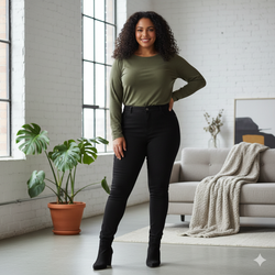 LJP 6310 Long PLain Black Ladies Jeans