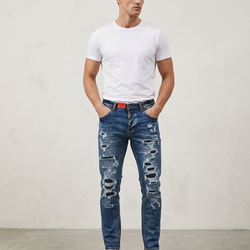MP-7082 Men Distress Blue Pre Wash Long Jeans
