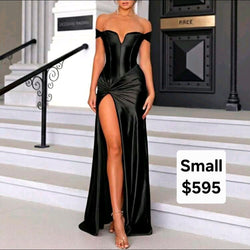 A Black Formal Dress Corset and Slit Satin