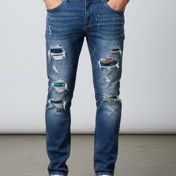 1813- Men Navy Pre Wash Distress Jeans