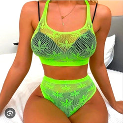 Mesh Neon Green Freesize Spandex Suit