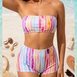 B Stripe Short Pants With Tube Top