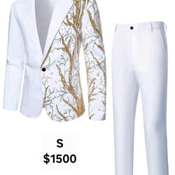 A Tuxedo White with Gold half Face Embroidery
