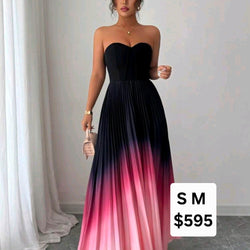 A Tube Pleated Long Pink Fade Black Formal Dress