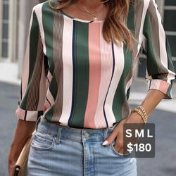Stripe 3/4 Sleeve Work Top