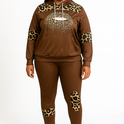 Leopard Print Hoodie With Lip Graphic Set
