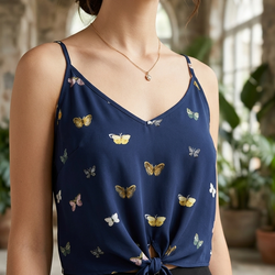 Butterfly Tie Front Chiffon Strap Top
