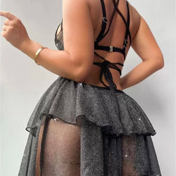 Mesh Short Sparkly Cross Back Dress 1266