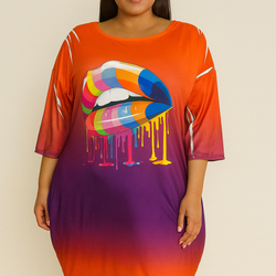 Rainbow Drip Lip Tee Dress