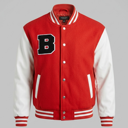 Front Button Up Letter & Striped Baseball Jacket