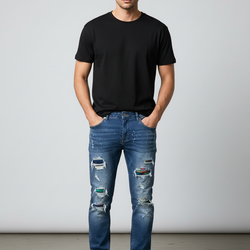 1813- Men Navy Pre Wash Distress Jeans