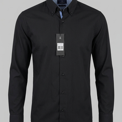 Plain Black MXH918100 Men Long Sleeve Shirt
