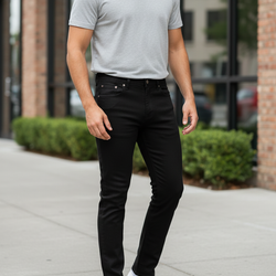 AM-6606 Men Plain Long Black Pants