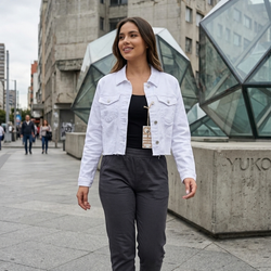 White Long Sleeve Denim Jacket with frill end 4004