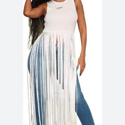 Mesh White Dress Shredded Strings 1255