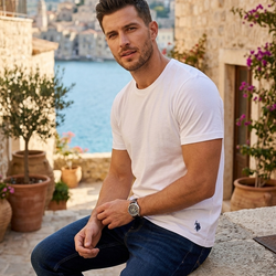 Men Polo Plain White Round Neck T Shirts
