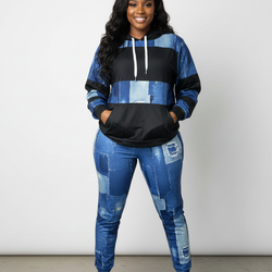 Blue Block Hoodie Set