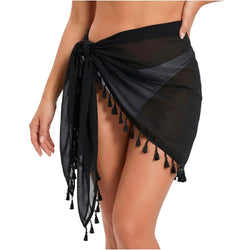 Mesh Black Wrap Skirt With Tassels