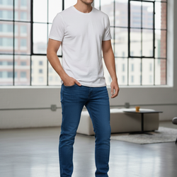 TS-9623 Men Plain Blue Long Jeans