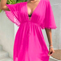 Mesh Pink Dress With Pull String With Tassels  (Large) 1259