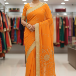 Sari with Gold Embroidery